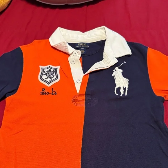 Polo by Ralph Lauren Kids Orange & Navy Split Rugby Polo with White Collar - Picture 2 of 3